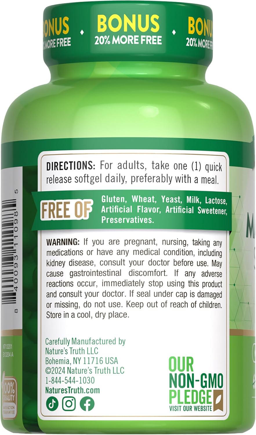 Nature's Truth Magnesium | 400mg | 72 Softgels | Value Size | Extra Strength | from Magnesium Oxide | Non-GMO and Gluten Free Supplement | Extra