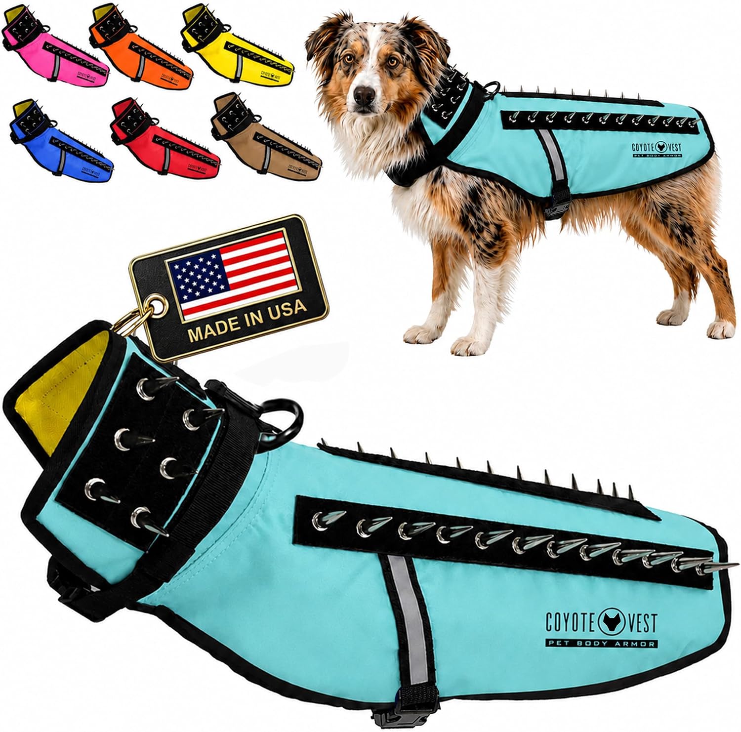 CoyoteVest Stab-Resistant Dog Harness, Made in USA, X-Small, Neon Pink | Stab-resistant Vest Helps Protect Small Dogs From Coyotes, Aggressive Dogs and Birds of Prey, with Removable Spikes
