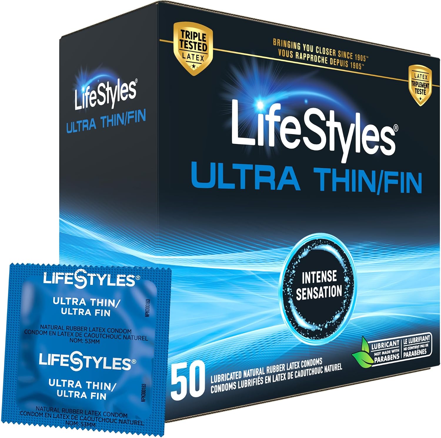 Lifestyles Ultra Thin Natural Rubber and Lubricated Latex Condoms Value Pack, 50 Count