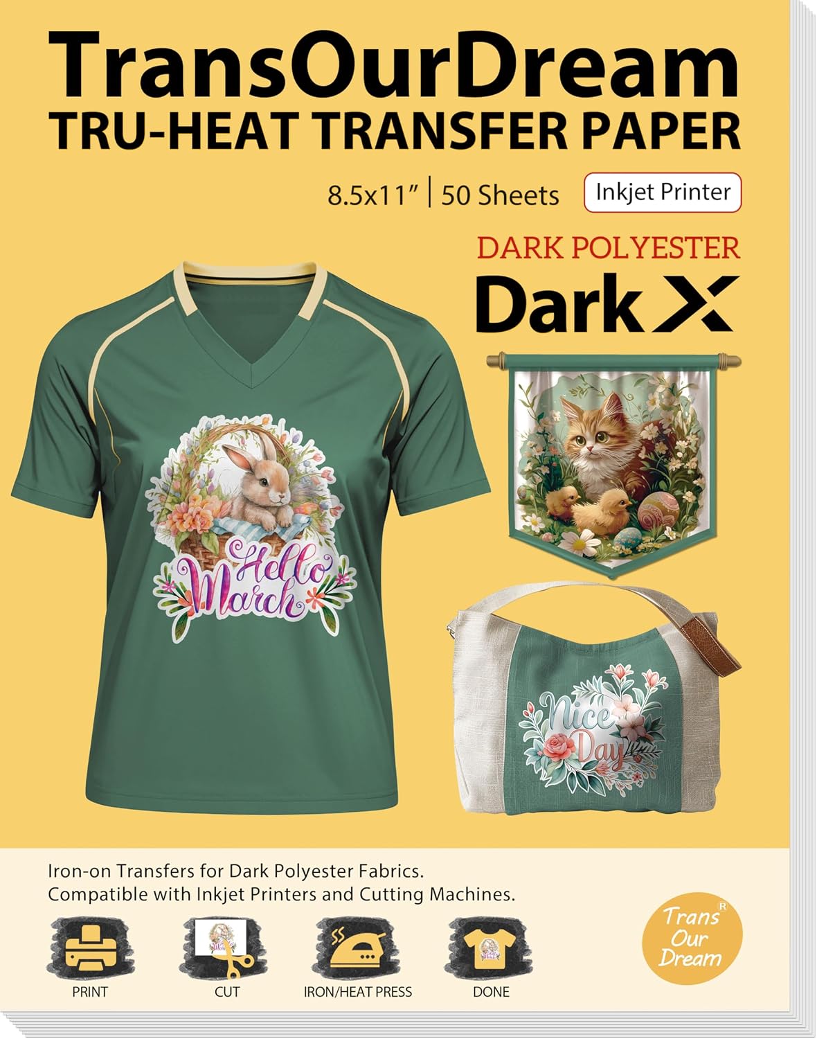 TransOurDream Upgraded Iron on Heat Transfer Paper for T Shirts (8.5x11''