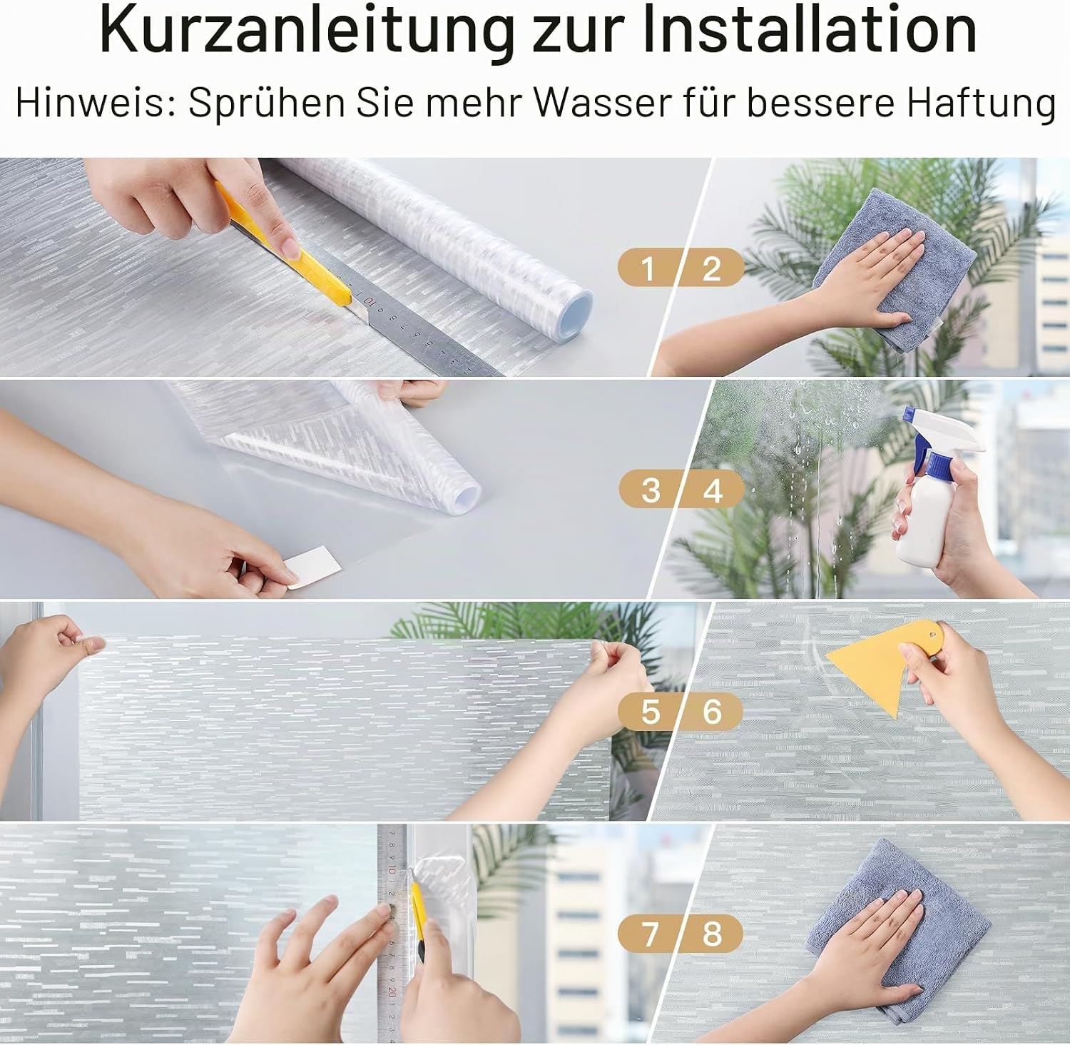 Haton Window Privacy Film, Frosted Stripe Non-Adhesive, 17.5" x 78.7"