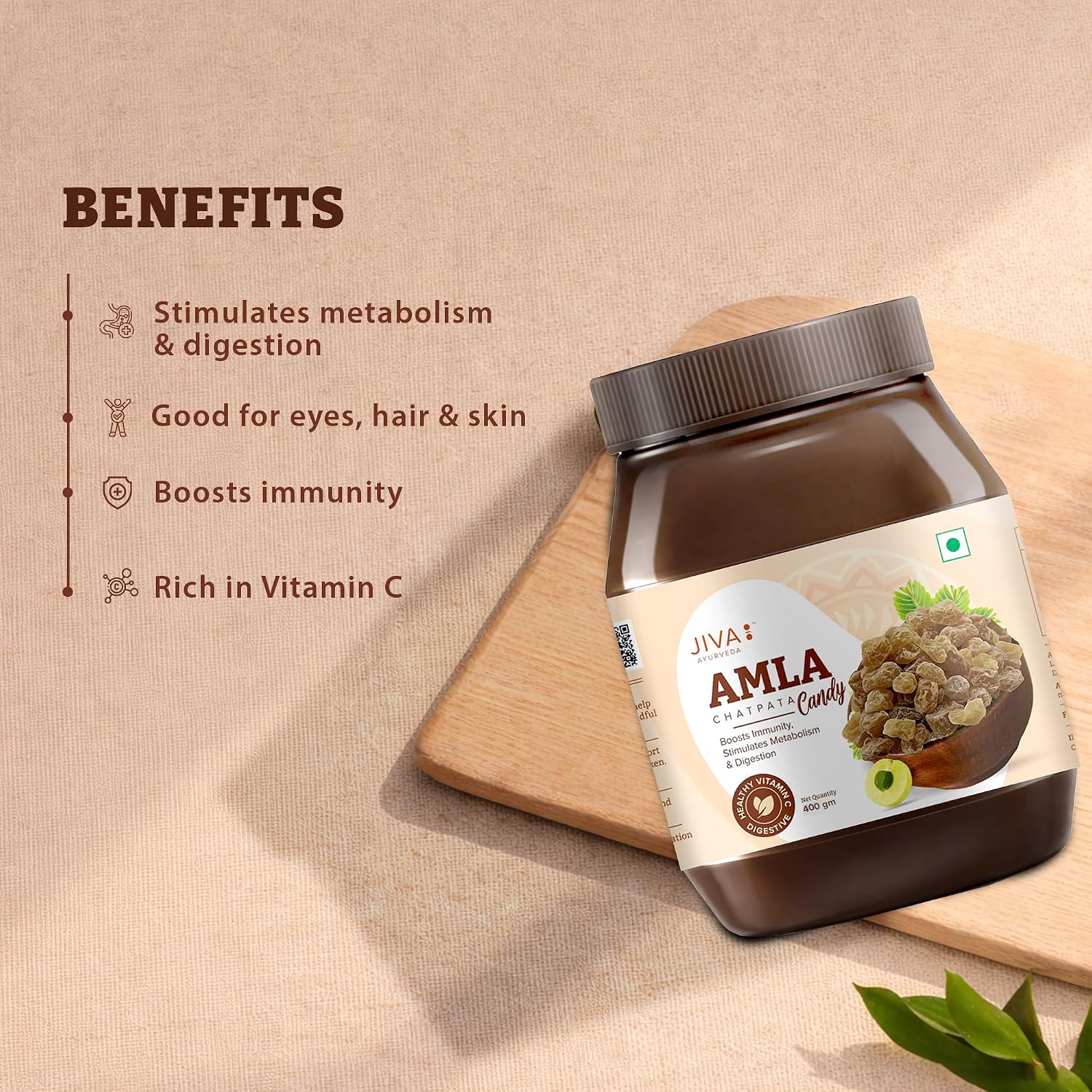 Jiva Ayurveda Amla Candy (Chatpata) - 400g (14.1 oz) | Tangy Indian Gooseberry Bites | Natural Vitamin C & Antioxidant Rich | Zesty Sweet & Spicy