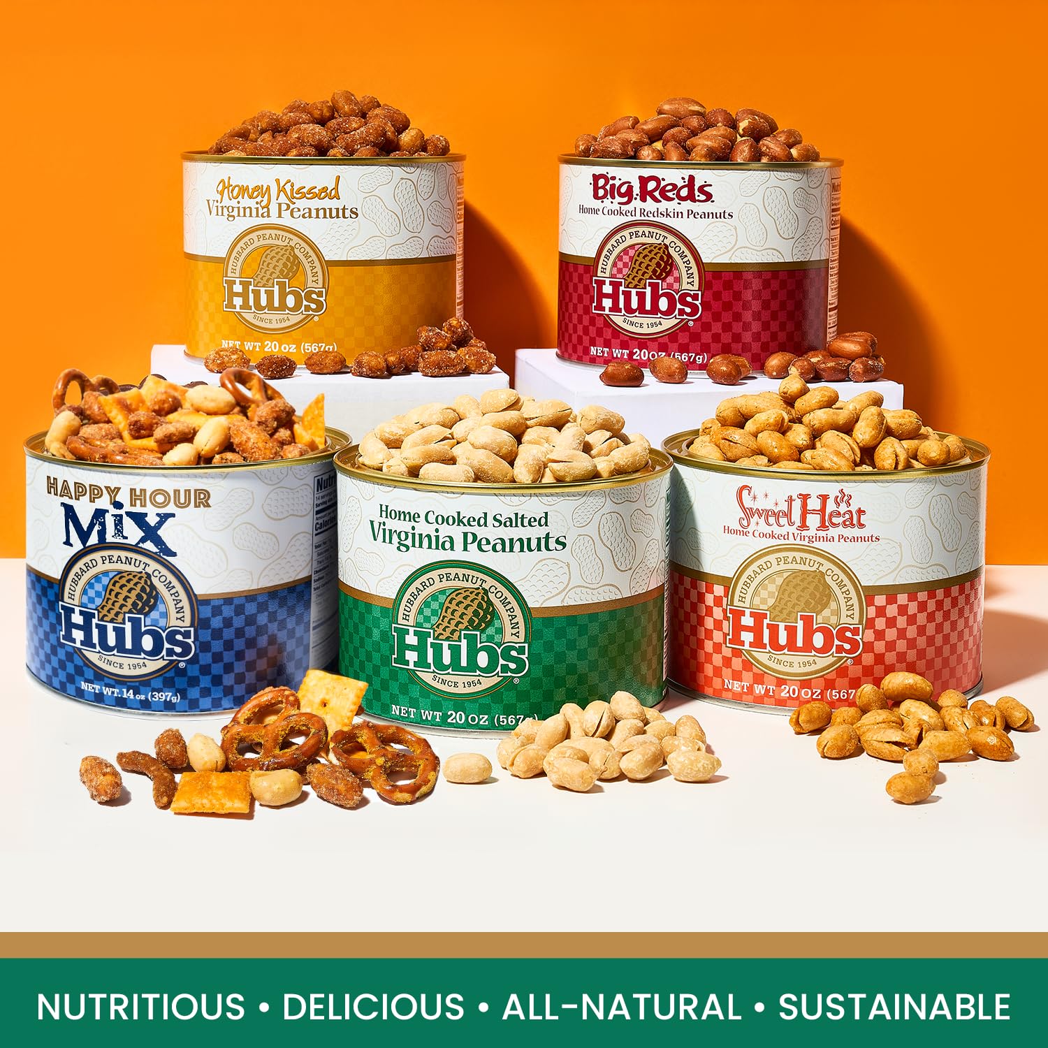 Hubs Peanuts Premium Salted Virginia Nuts, Non-GMO, Gluten Free Healthy Snacks - Irresistible Crunch & Flavored Peanuts - Made from Premium Ingredients - Vacuum-Sealed Tin - 2 Packs of 40 oz Cans