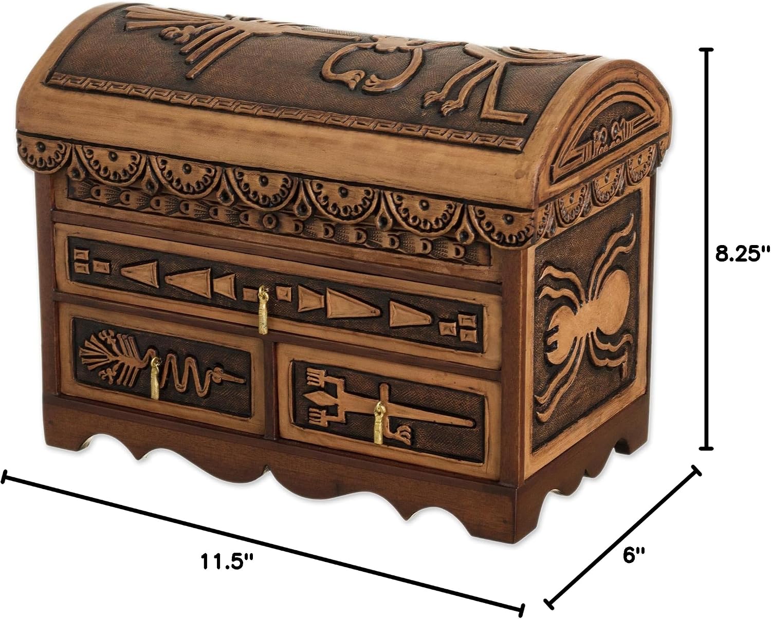 NOVICA Artisan Handmade Leather Cedar Wood Jewelry Chest Nazca Pattern from Peru Brown Boxes Colonial Cultural Animal Themed [8.25in H x 11.5in W x