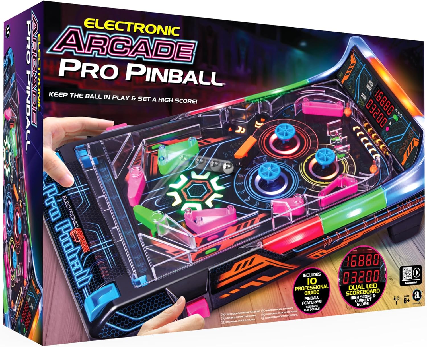 Merchant Ambassador Electronic Arcade Pro Pinball - Light & Sound Tabletop Game, Dual LED Scoreboard, 10 Professional-Grade Features