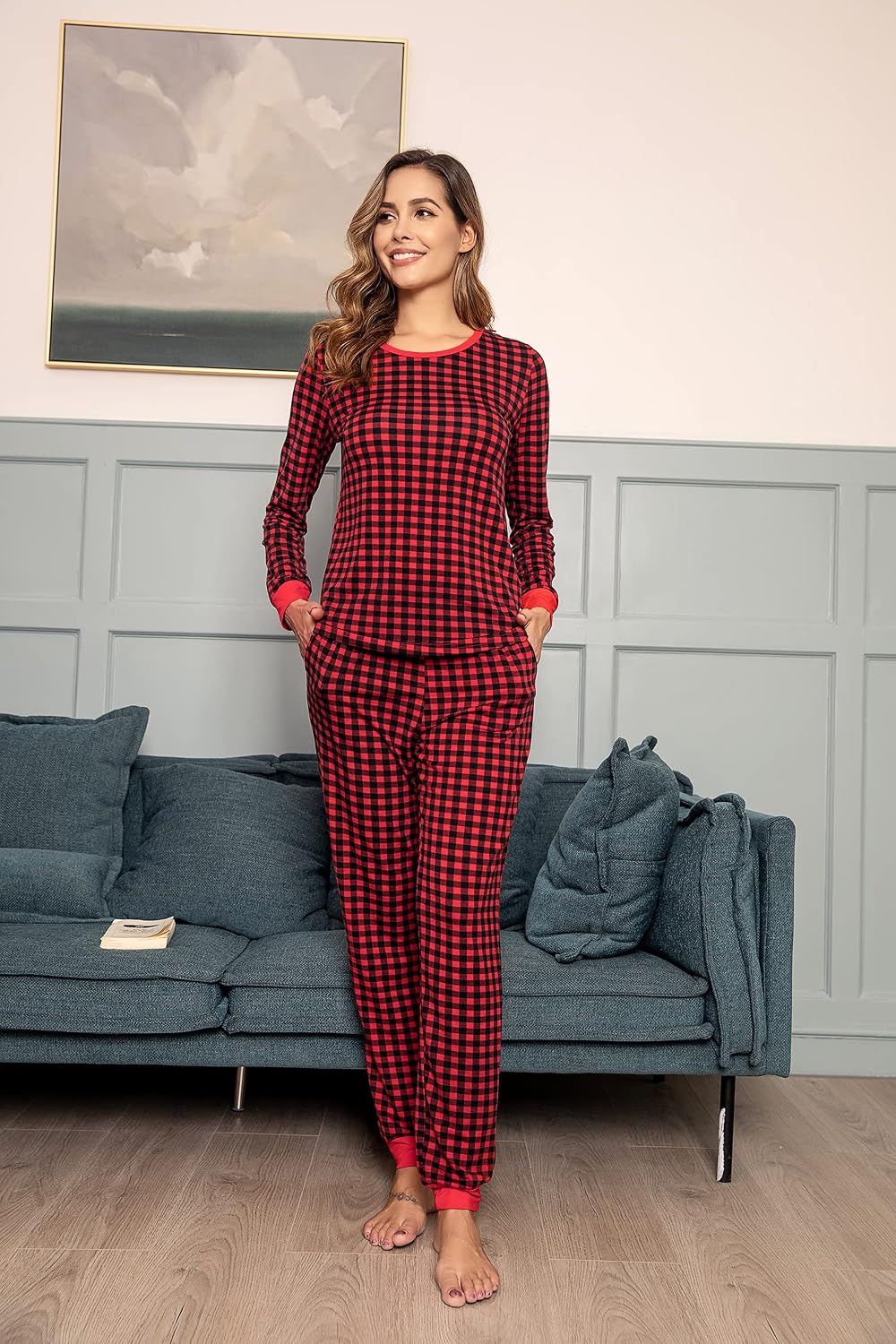 Ekouaer Womens Pajamas Sets Long Sleeve Tops with Jogger Pants