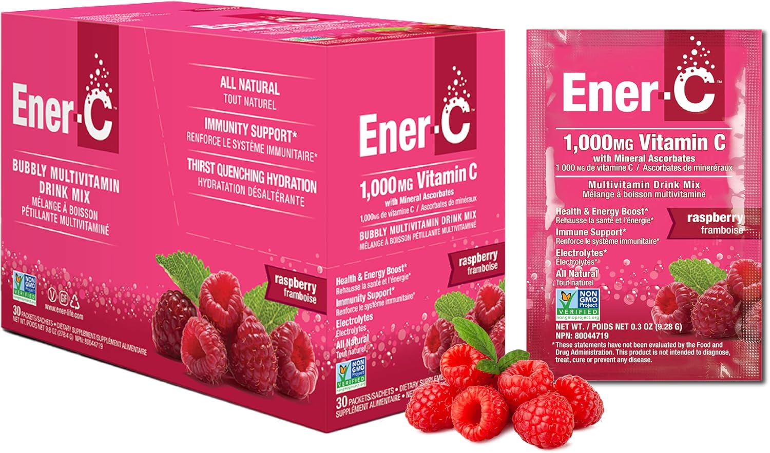 Ener-C Multivitamin Drink Mix, Electrolytes Powder - Raspberry, 30 Count | Vitamin Packets for Water, Vitamin Drink Mix, Hydration Liquid Mix, Immune Booster for Adults, Healthy Energy