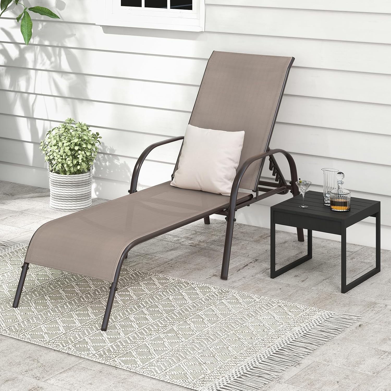 GIANTEX 2 Pack Patio Lounge Chair with 5 Adjustable Backrest, Black