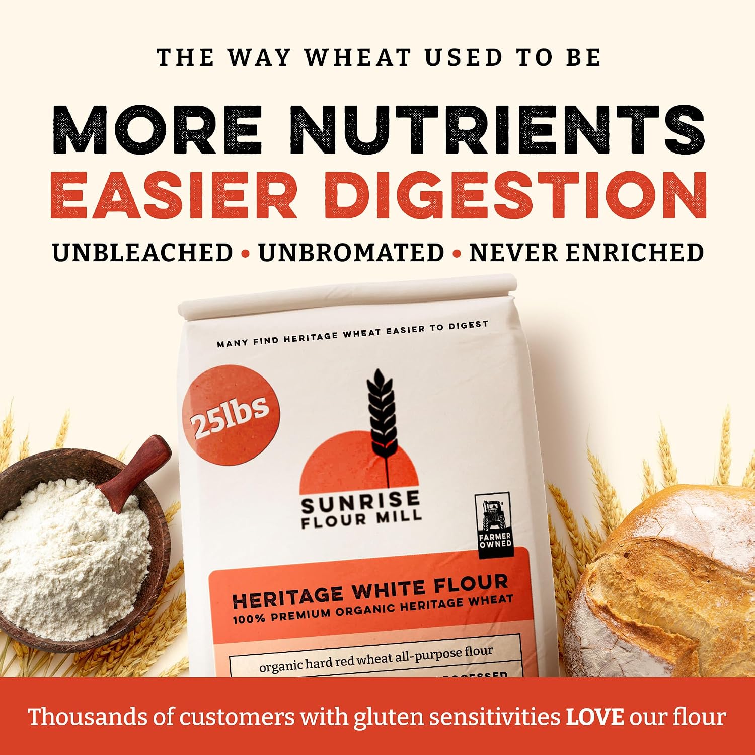 Sunrise Flour Mill Heritage Organic White Flour | USDA Organic All Purpose Flour Unbleached - Non-GMO, Kosher, Grown Without Glyphosate