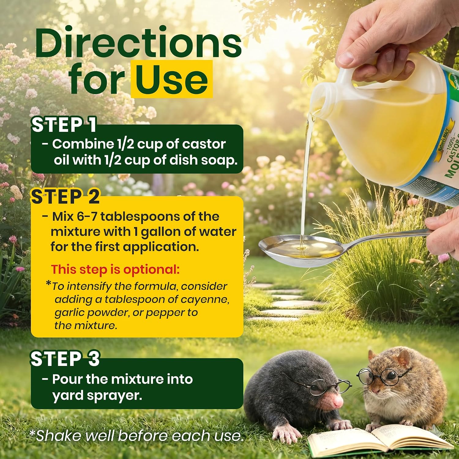 Nature's MACE Mole and Vole Mace, Mole Deterrent for Yard, 1 Gallon, 100% Pure Castor Oil, Lawns, Mole Repellent, Stop Tunneling, Mole Remover Treatment, Castor Oil Repellent, People, Pet, Plant Safe