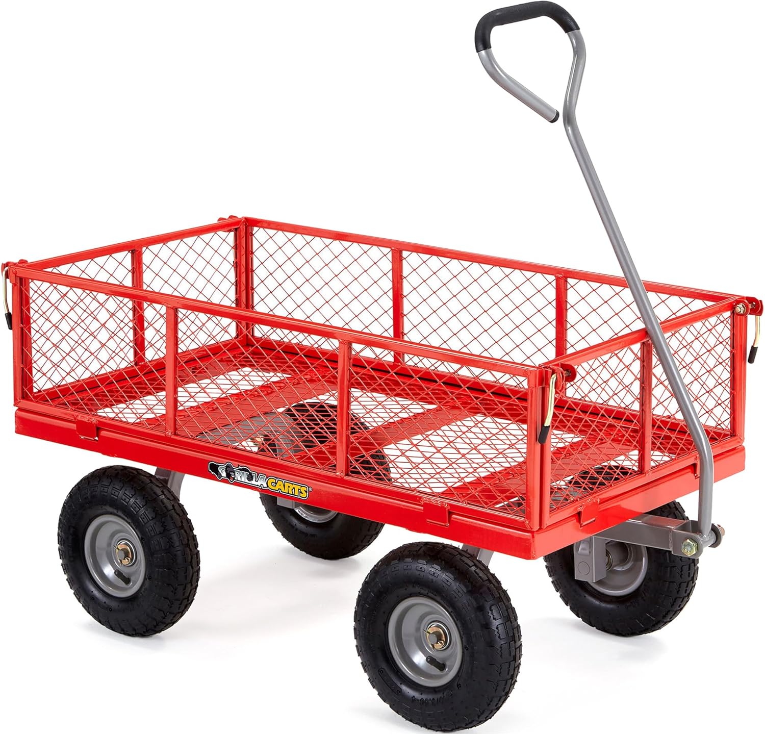 Gorilla Carts 800-Pound Capacity Heavy Duty Steel Mesh Versatile Utility Garden Wagon with Easy Grip Handle for Outdoor Hauling, Red, Model GOR800-COM | 800-lb Capacity Steel Utility Garden Cart for Homeowners and Contractors Hauling Firewood, Bricks and…