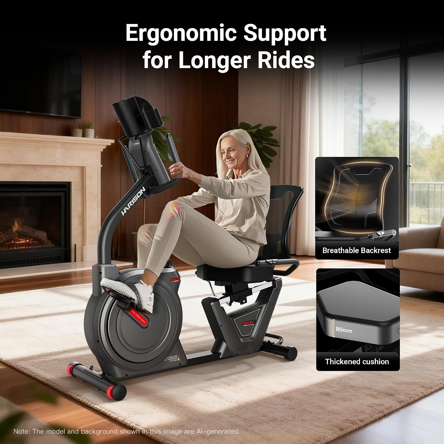 Recumbent Exercise Bike for Home and Seniors, 450 LB Capacity | Comfortable Seat, Easy Step-Through Frame and Quiet Magnetic Resistance for Smooth