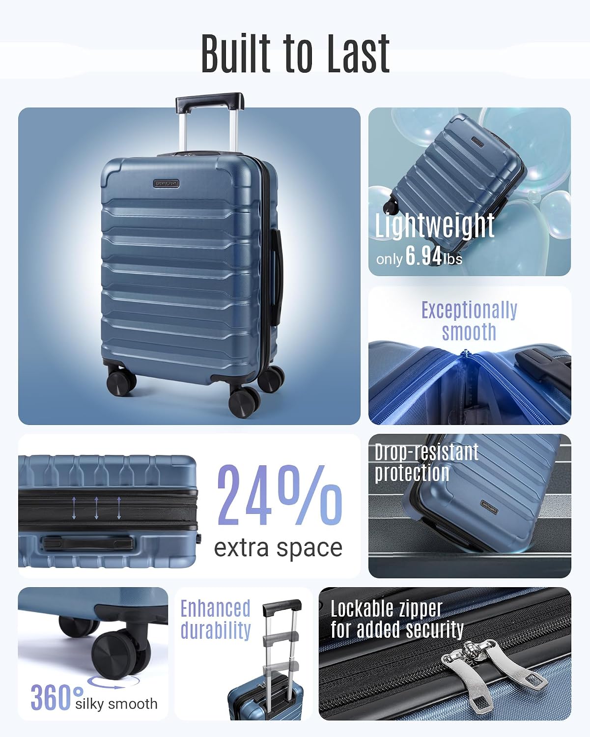 LIGHT FLIGHT Carry On Luggage, 20" Carry-On Suitcase, Deep Green | 20" Expandable Carry On Suitcases with Wheels, Lightweight Luggage, Durable Hard ShellRolling Suit Case for Men Women Travel
