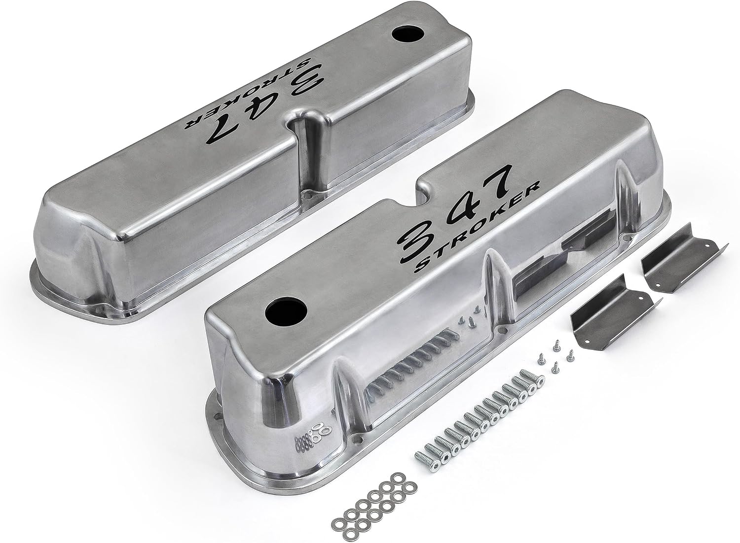PCE314.1083.18 Compatible with Ford SB 289 302 351w Polished Aluminum 347 Stroker Black Letter Valve Covers