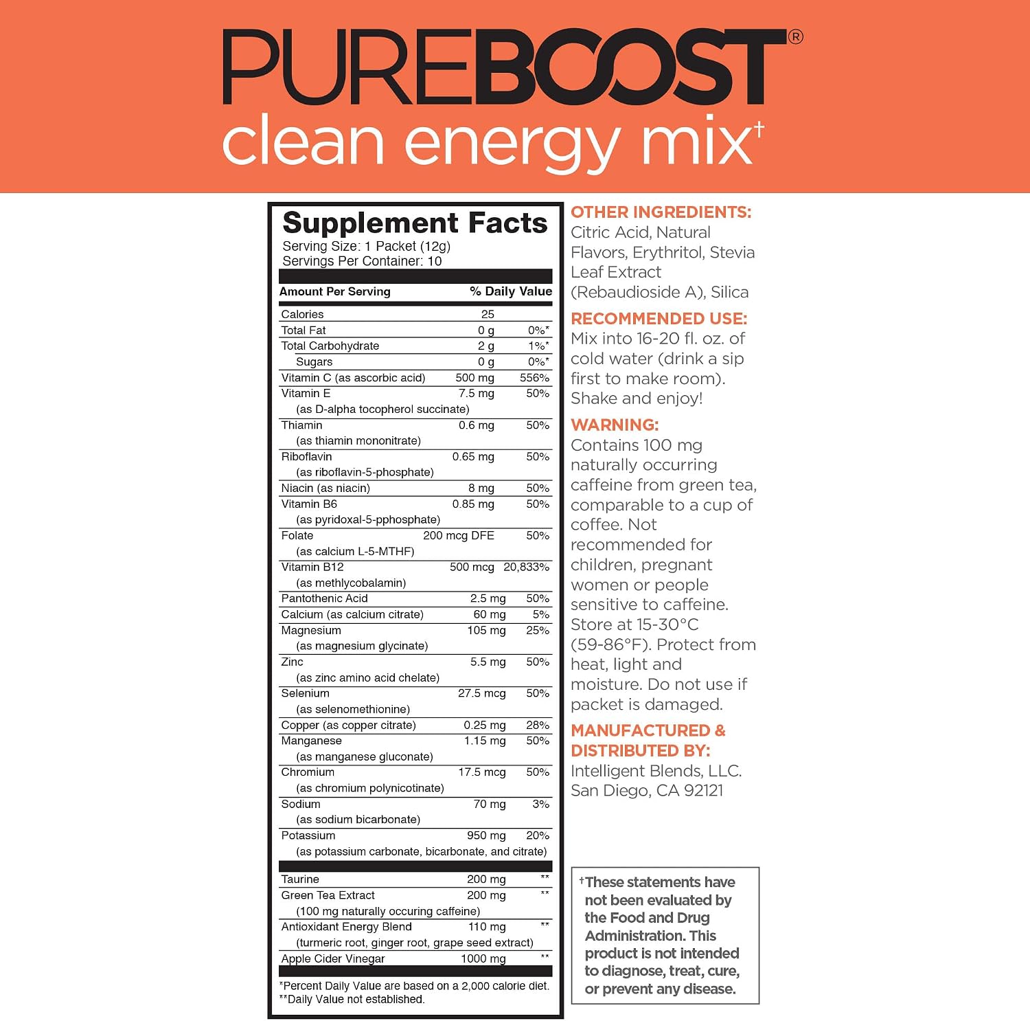 Pureboost Sugar-Free Clean Energy Booster Drink Mix, Citrus Sunrise 30ct | B12 vitamins, low sodium electrolytes & antioxidants. 25 vitamins and minerals. No sucralose.
