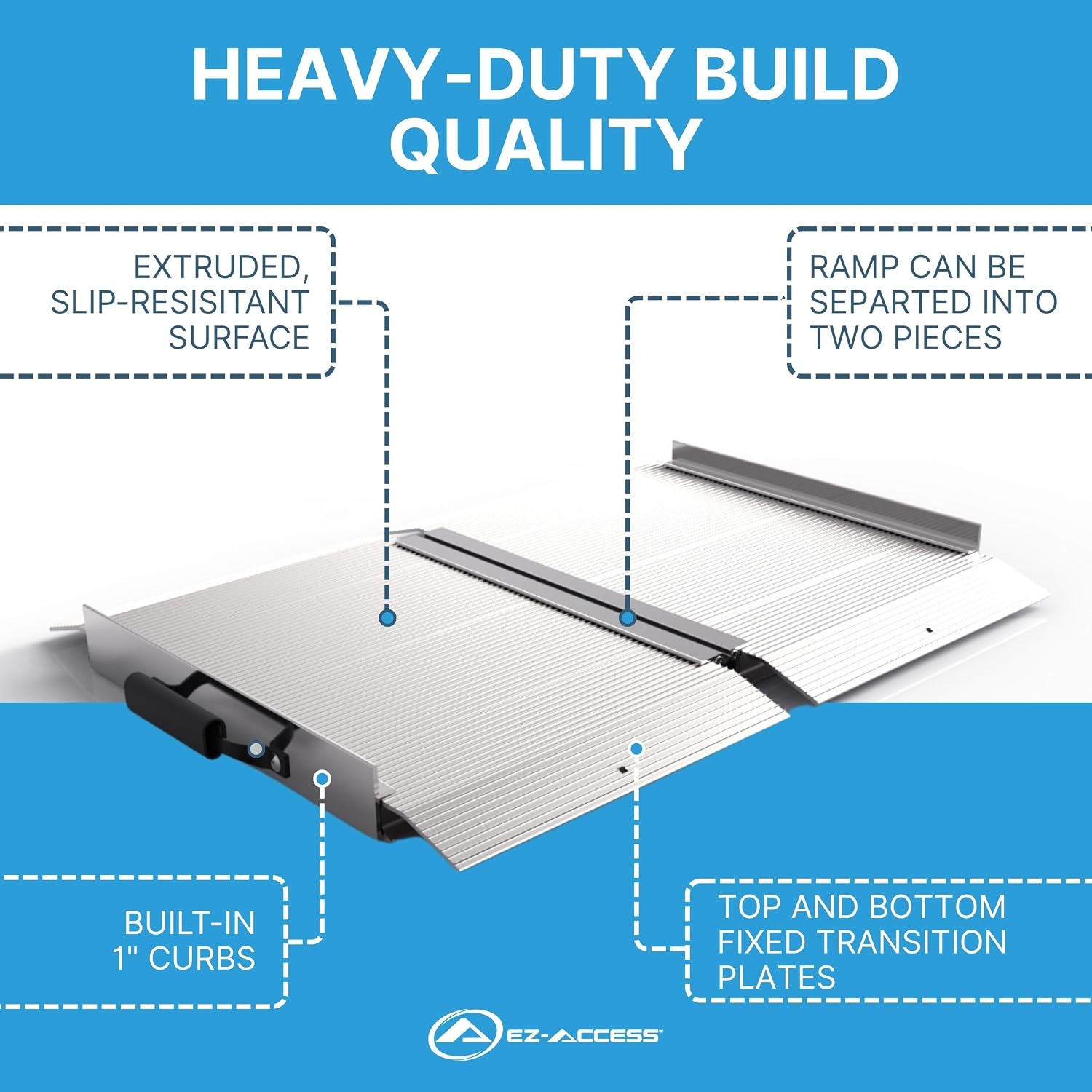 EZ-ACCESS TRAVERSE Aluminum Singlefold Folding Ramp, Portable Loading Ramps for Wheelchairs, Motorcycles, Lawn Tractors & ATVs, Heavy Duty Aluminum Folding Ramps with Carrying Handles (Silver, 4 Foot)