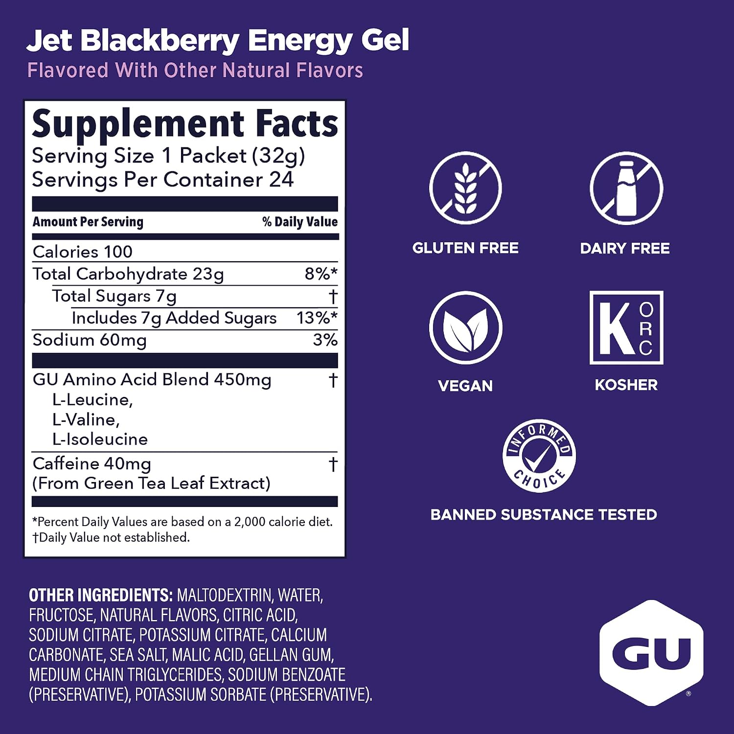 GU Energy Original Sports Nutrition Energy Gel, Vegan and Dairy-Free On-the-Go Energy for Any Workout, Vanilla Bean, 8-Count