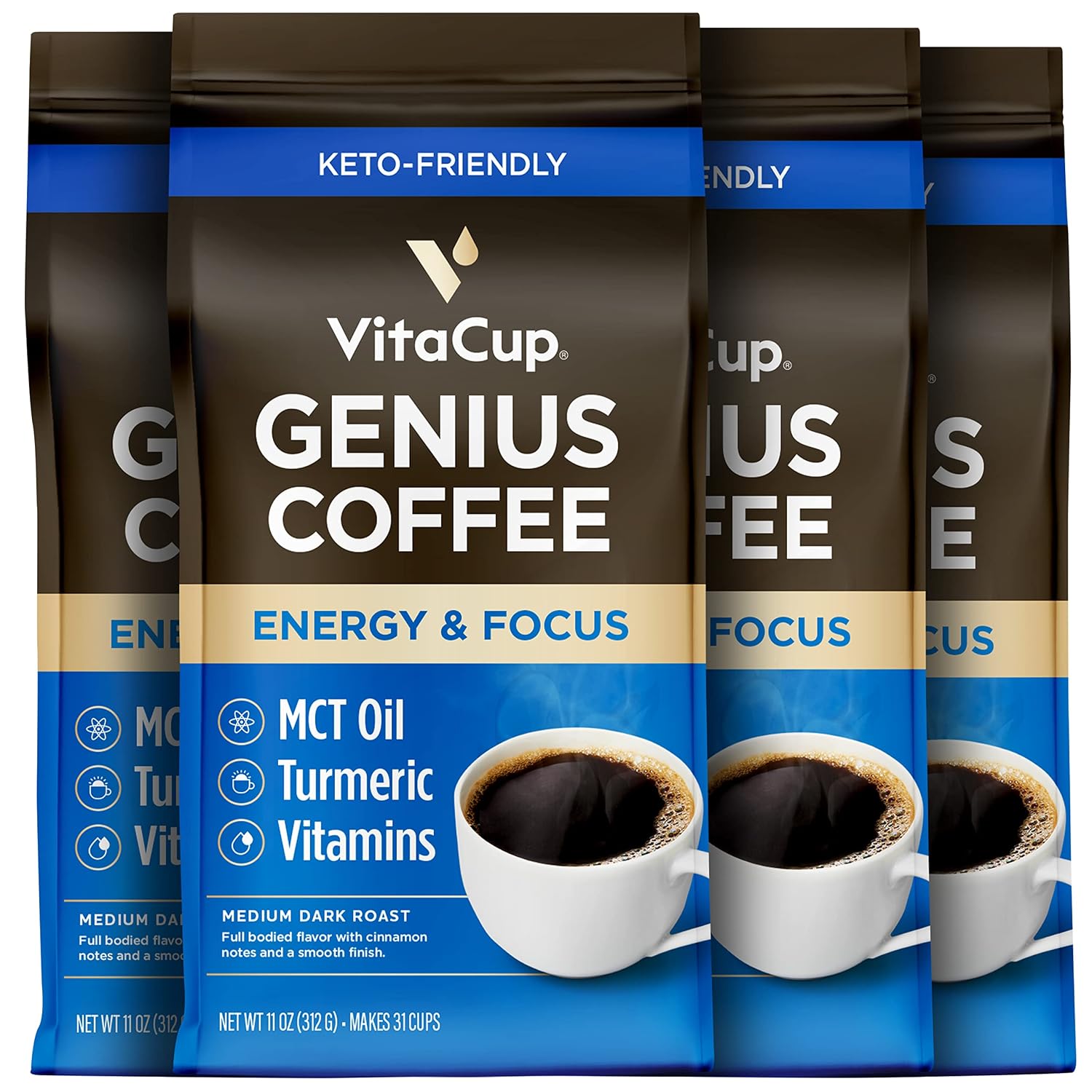 VitaCup Genius Keto Ground Coffee with MCT Oil, 11oz