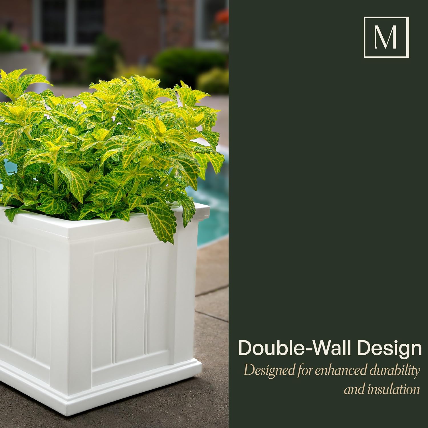 Mayne Cape Cod 14in Self-Watering Square Planter, Black | Self-watering, All season, Fade resistant, Double-wall design, 15-year warranty