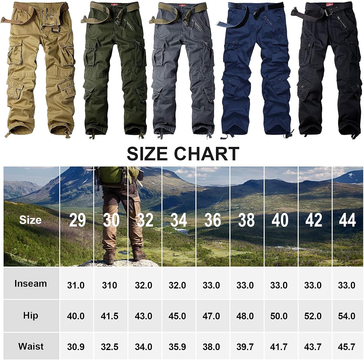 Mens Cargo Pants Camo Work Tactical Rip Stop BDU Casual Army Military Pants | 100% Cotton,Wear Resistant,Breathable,Sweat-absorbent,Men's Wild Cargo Pants with 8 Pockets,Relaxed Loose Fit Hiking Pants