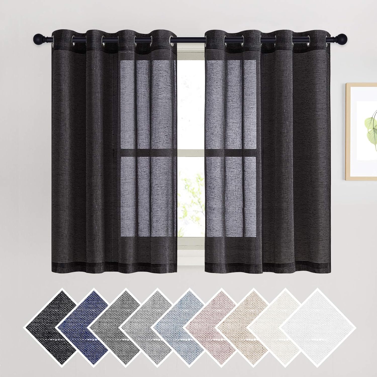 NICETOWN Linen Curtains Semi Sheer Bedroom Window Curtains