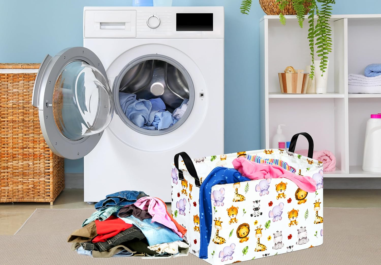 Kid Storage Basket Gift Shelf Basket Toy Storage Bin, Nursery Basket Organizer Box for Children Room Deco With Handles (Grey deer)