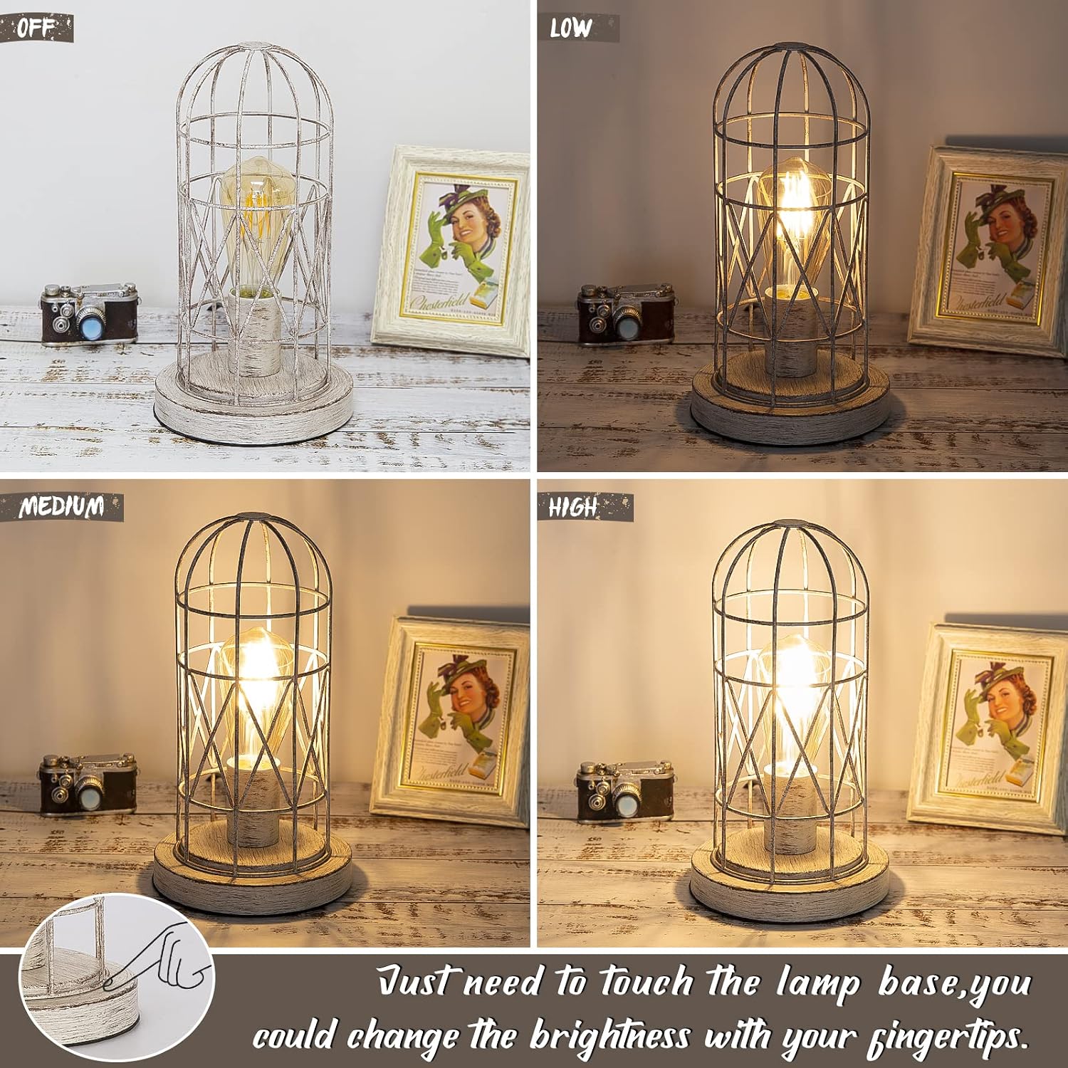 Touch Control Table Lamp, 3 Way Dimmable Lamp, Industrial Bedside Lamp