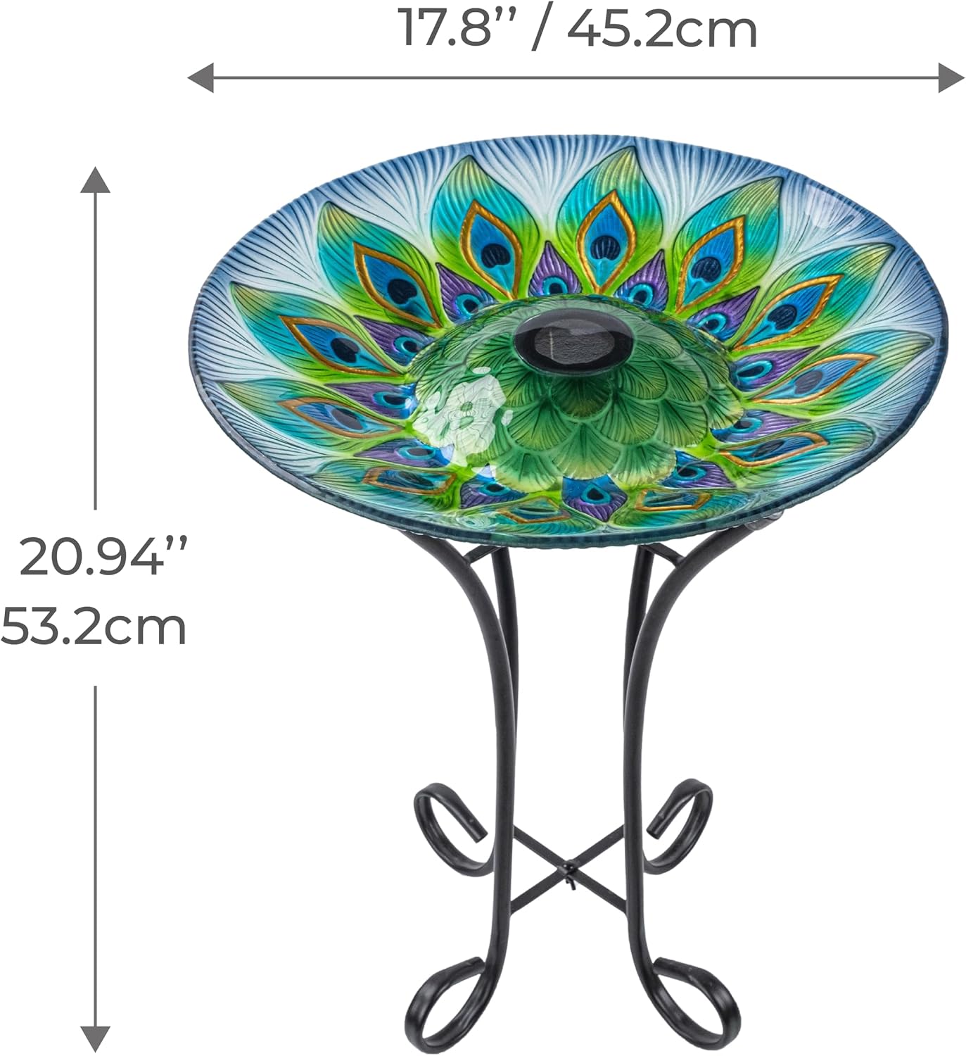 Teamson Home Handpainted Hummingbird Fusion Glass Birdbath Bowl Feeder with Metal Stand for Outdoor Patio Garden Backyard Decking, 21 Inch Height, Purple/Light Blue | Fusion Glass, Metal Stand, Outdoor Patio Garden Backyard Decking, 21 Inch Height