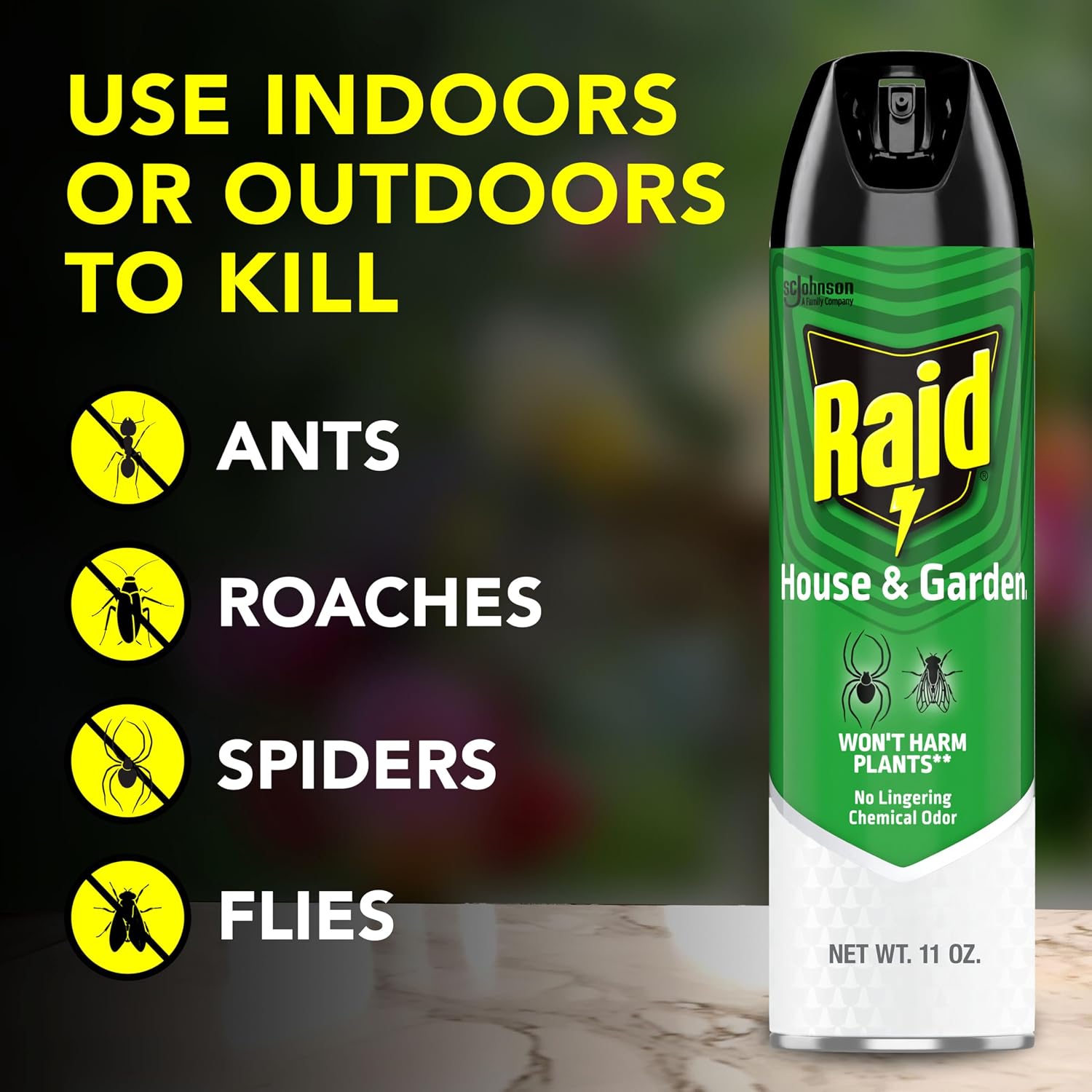 Raid House & Garden Bug Killer Aerosol Kills Bugs on Contact Won’t Harm Plants Indoor and Outdoor Use 11 Ounce (Pack of 1)