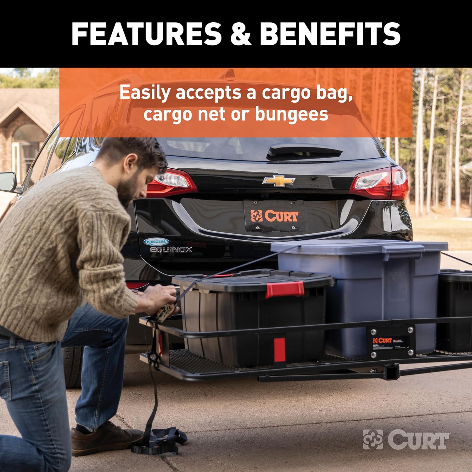 CURT 18152 Cargo Basket Hitch Trailer Hitch Cargo Carrier, 500 lbs. Capacity, 60-Inch x 24-Inch x 6-Inch, Fits 2-Inch Receiver