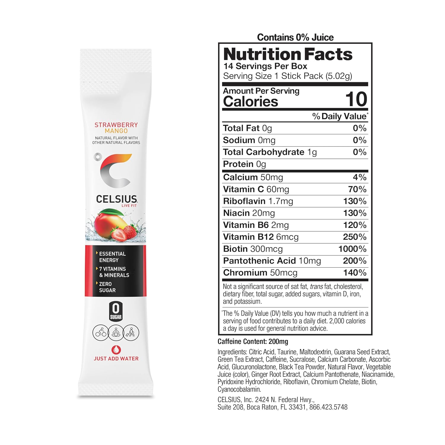 CELSIUS On-The-Go Powder Stick Packs, Zero Sugar (14 Sticks per Pack)