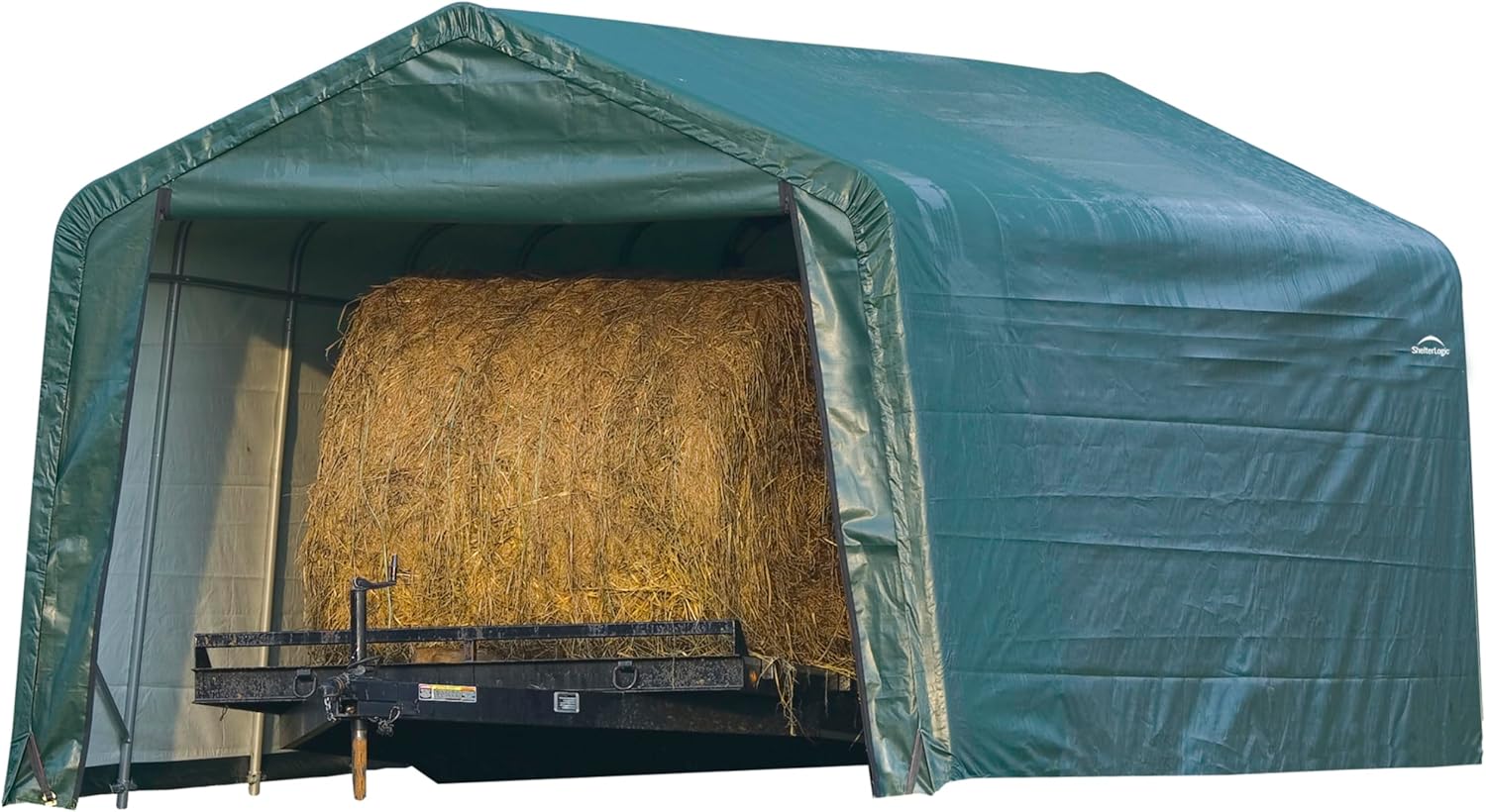 ShelterLogic AG Series 12 x 20 x 8 ft. Peak Style Steel Frame Equine & Storage Shelter with Waterproof Cover, Green