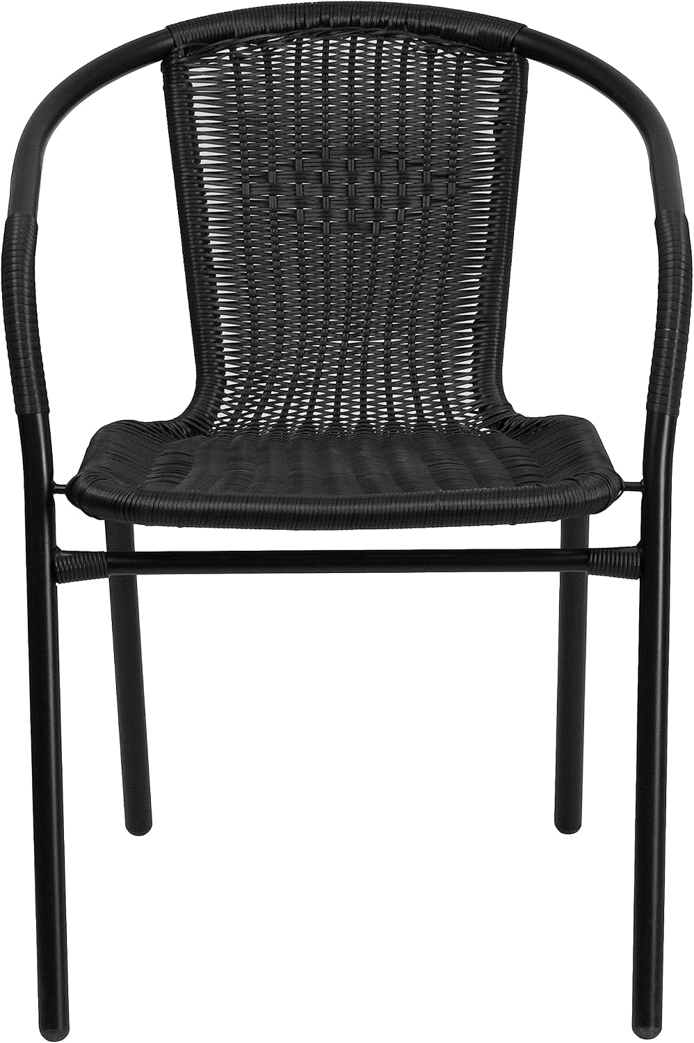 Flash Furniture Lila Modern Rattan Indoor/Outdoor Stackable Dining Chairs, Stacking Rattan Bistro Chairs for Patio or Restaurant, Set of 4, Brown | Commercial Grade, Indoor/Outdoor Use