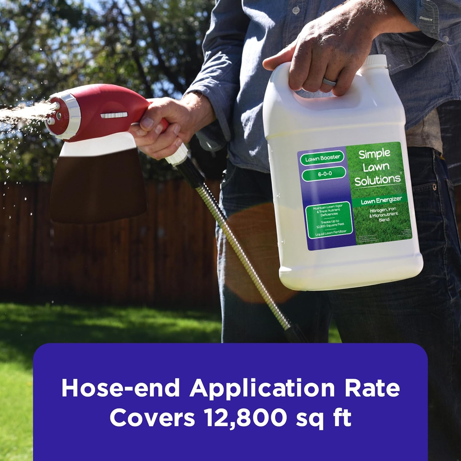 Commercial Grade Lawn Fertilizer with Iron- Liquid Fertilizer Spray- Nitrogen and Iron for Deeper Green Turf- Any Grass Type - Simple Lawn Solutions - Lawn Energizer - 32 Ounce