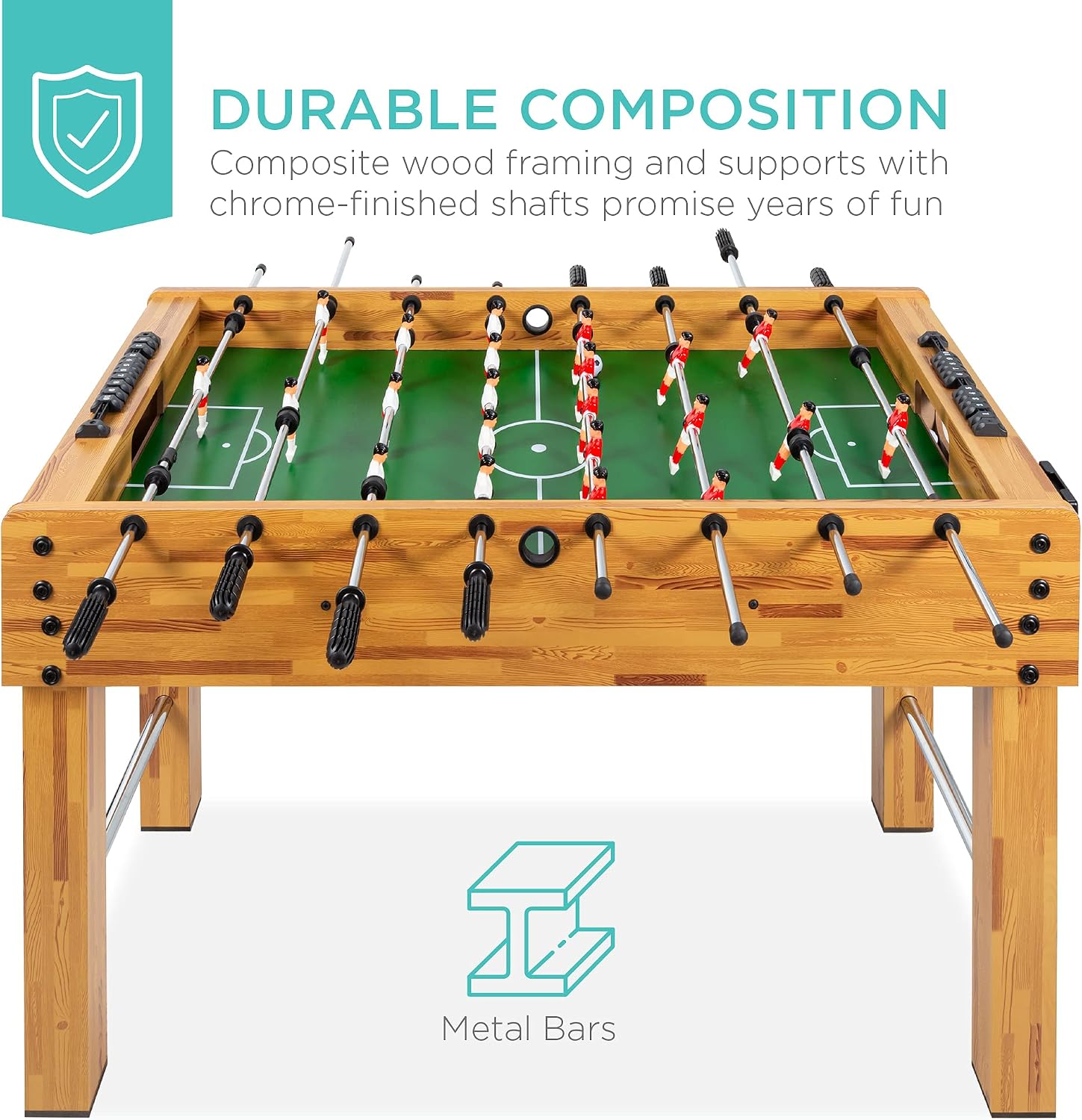 Best Choice Products Foosball Table for Kids and Adults, Game Room Soccer Game Table w/ 2 Balls, 2 Cup Holders, Ergonomic Handles, Chrome Finished Metal Bars