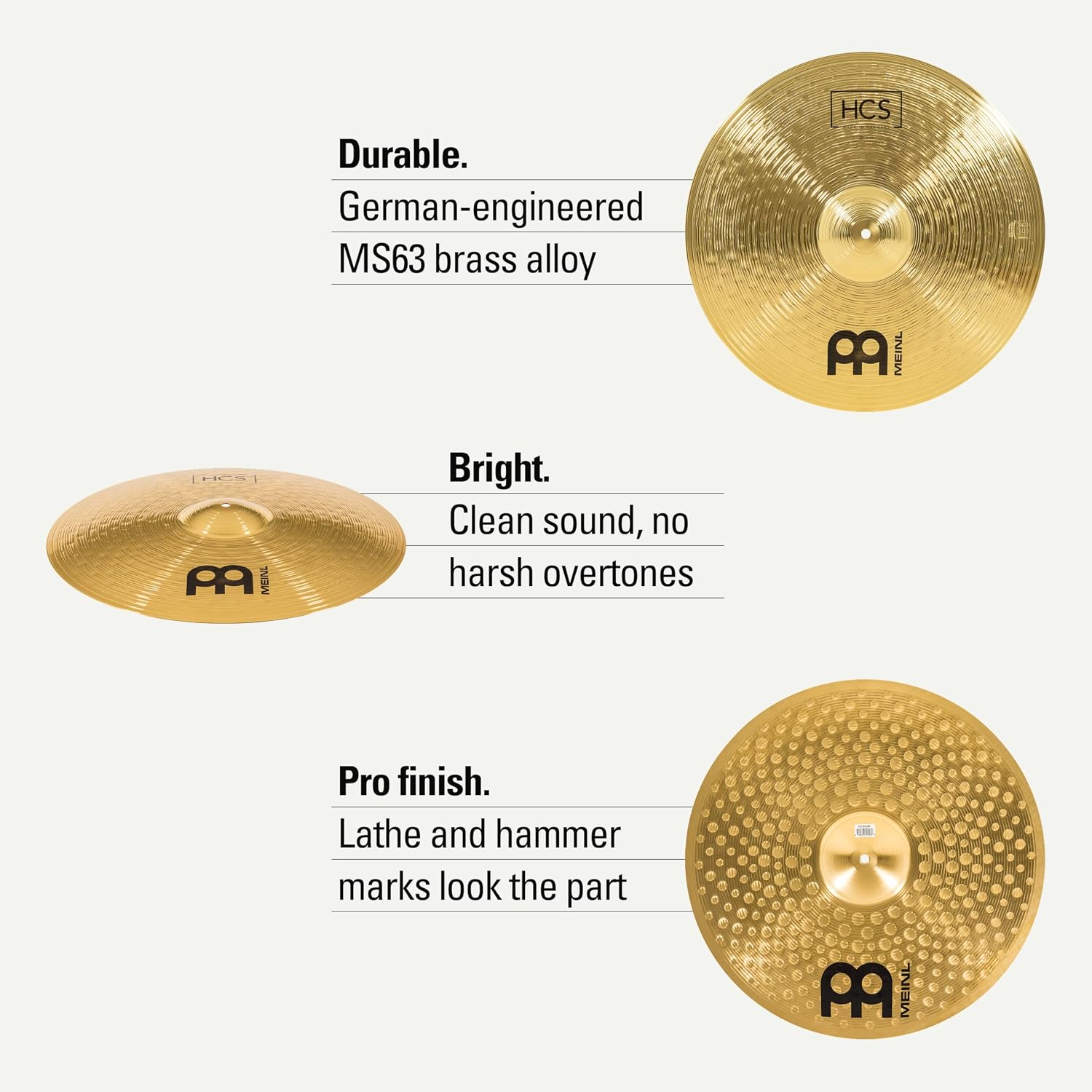 Meinl 20" Ride Cymbal - HCS Traditional Finish Brass for Drum Set, Made in Germany, 2-YEAR WARRANTY (HCS20R) | Durable Brass Alloy
