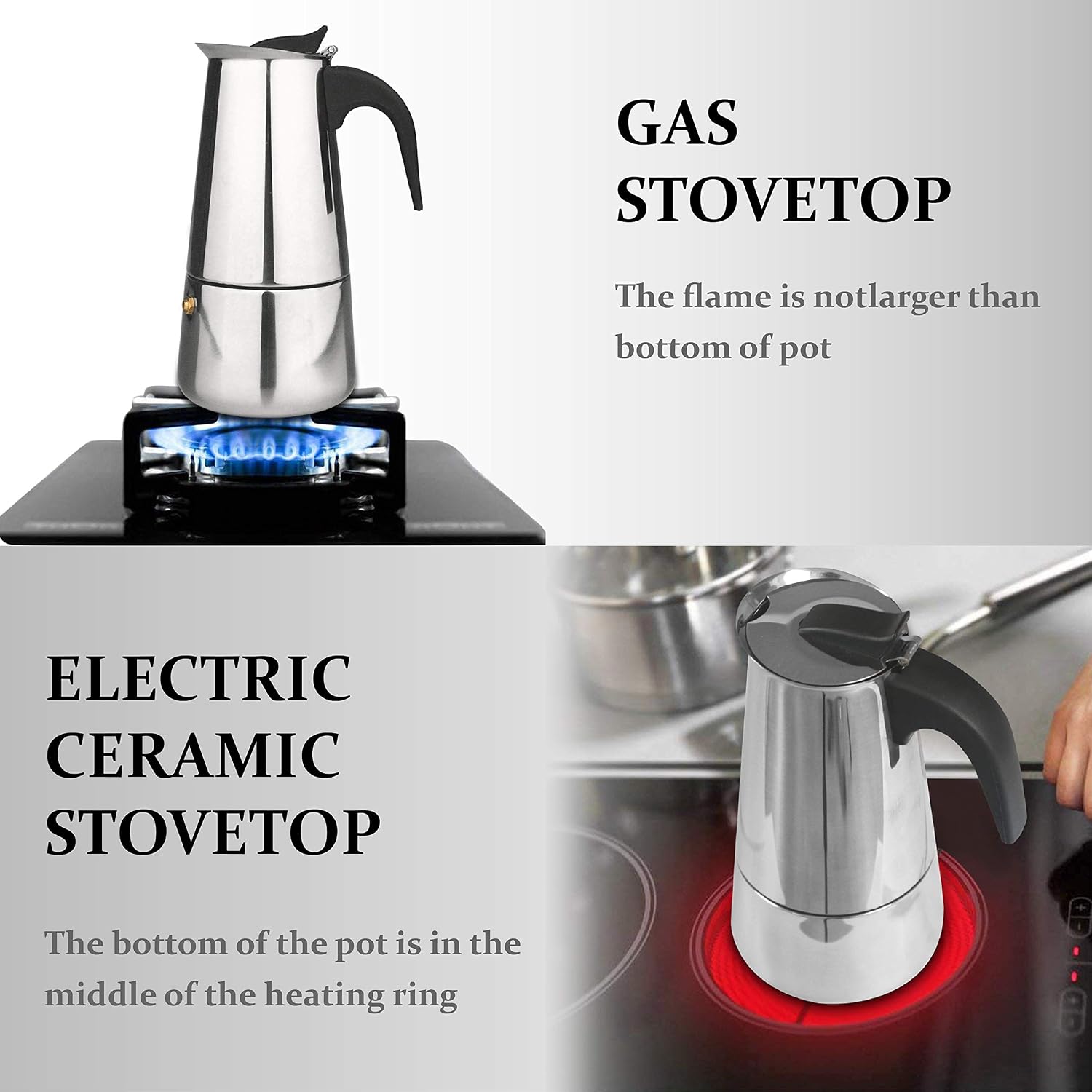 elabo Stainless Steel Moka Pot, Stovetop Espresso Maker Machine 10 Cups