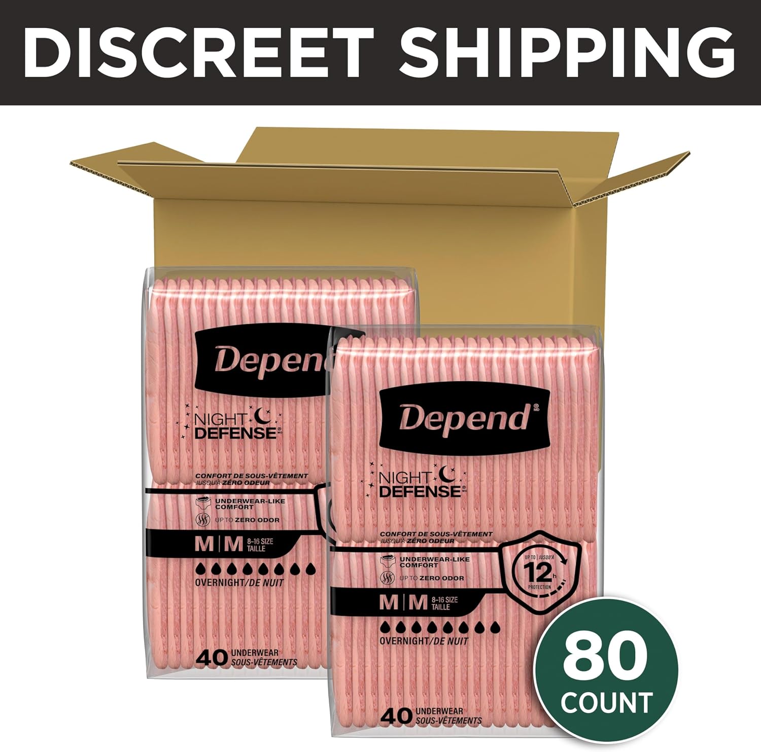 Depend Night Defense Adult Diapers for Women, Medium, 15 Count