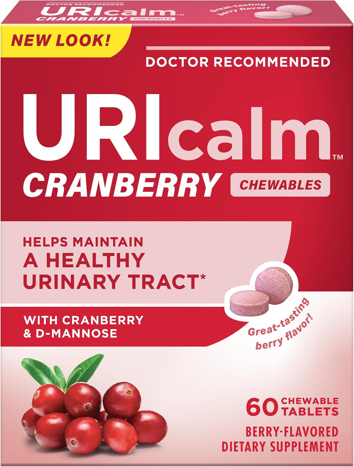 Uricalm Cranberry Dietary Supplement Chewable with D-Mannose, 60 Count | Powerful combination of cranberry and D-Mannose to help maintain a healthy urinary tract*.