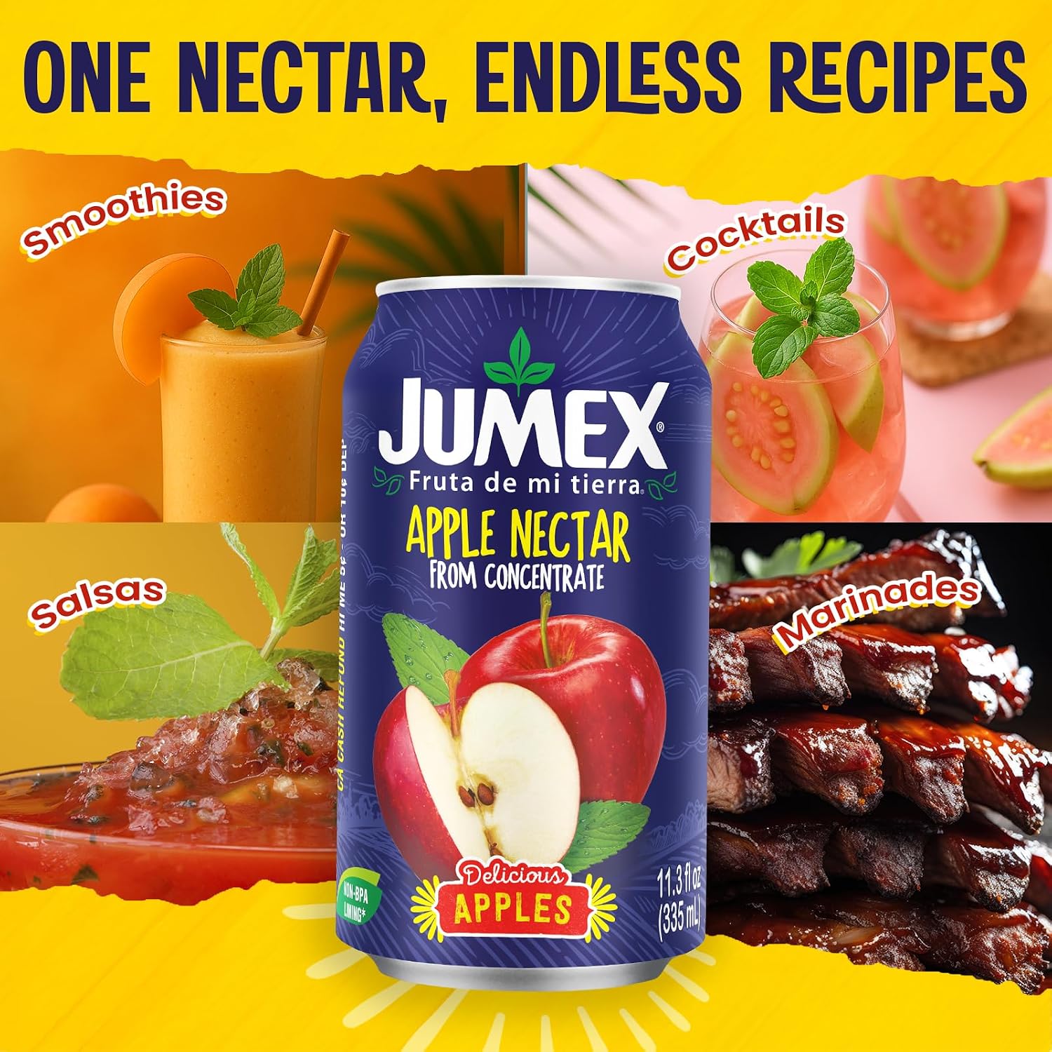 Jumex Mango Nectar Juice & Peach Nectar - Made with Fresh Fruit Puree - Tropical Fruit Juice Concentrate for Smoothie Mix, Cocktail Mixers & Kids Beverages - 11.3oz, 12 Pack Canned Drinks