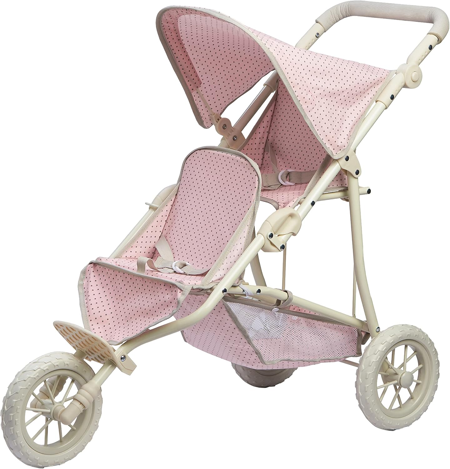 Olivia's Little World Doll Jogging-Style Stroller with Canopy, Storage Underneath, Pink and Cream and Gray | Canopy, Storage Underneath