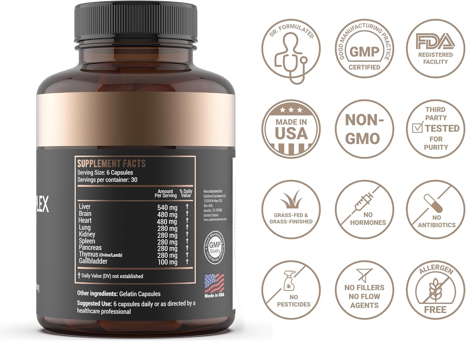 Grass Fed Beef Liver Capsules, Freeze Dried in Convenient Pills, 180 Capsules, Desiccated Supplement
