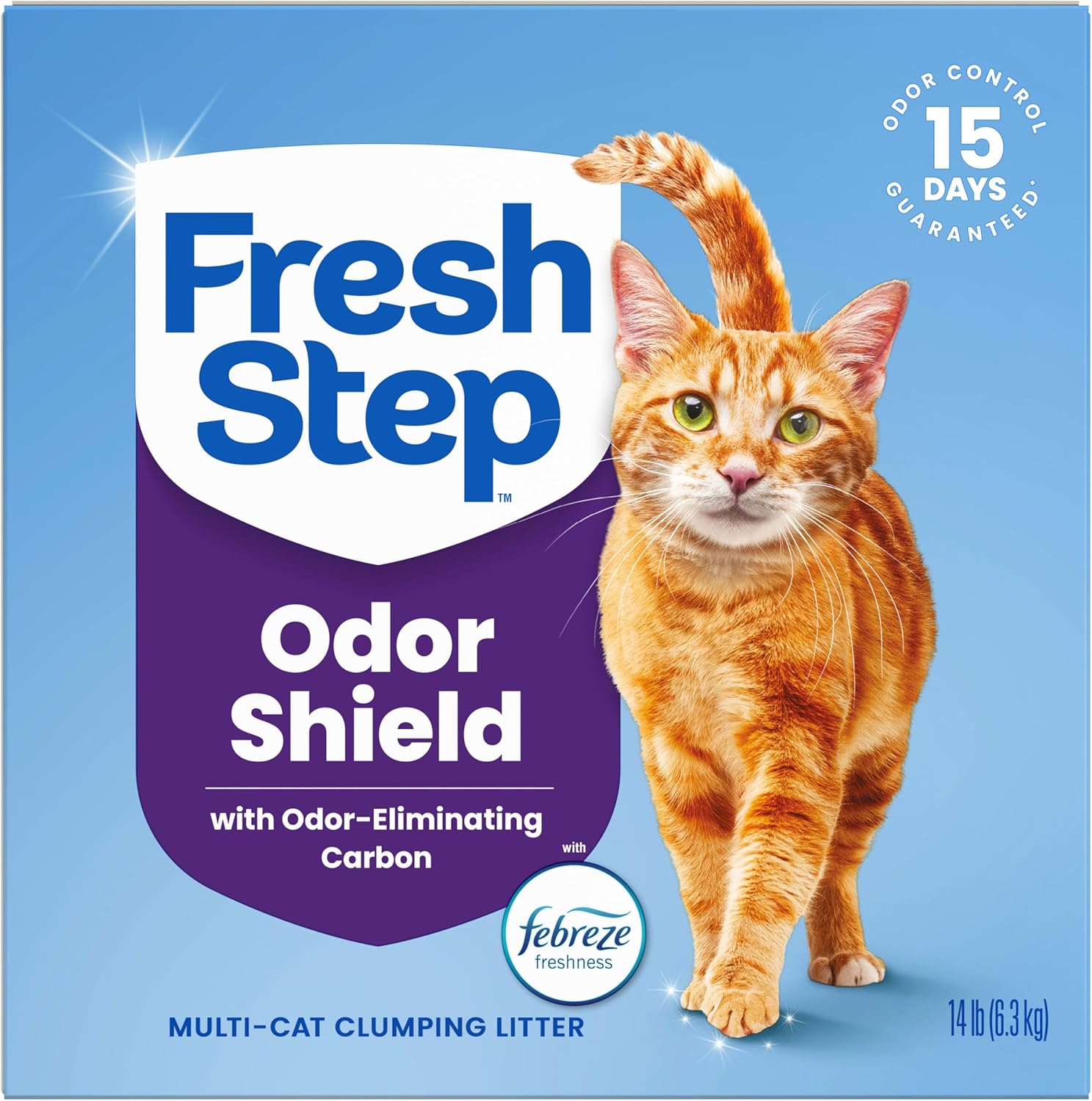 Fresh Step Odor Shield Multi Cat Clumping Cat Litter, 14 lb. | Febreze Freshness, Odor Shield with Ammonia Block Technology, Low Dust