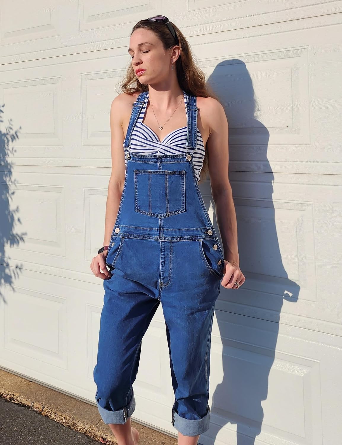 luvamia Women's Casual Stretch Adjustable Denim Bib Overalls Jeans Pants Jumpsuits