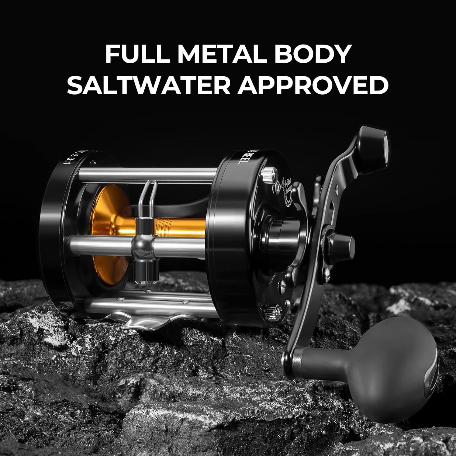 KastKing Rover Round Baitcasting Fishing Reels, Perfect Reel for Catfish | Max Drag: 30 lb, 4+1 BB, 22.8 oz, Reinforced Metal Body, Carbon Fiber Drag System, Oversized Non-Slip TPE Grips