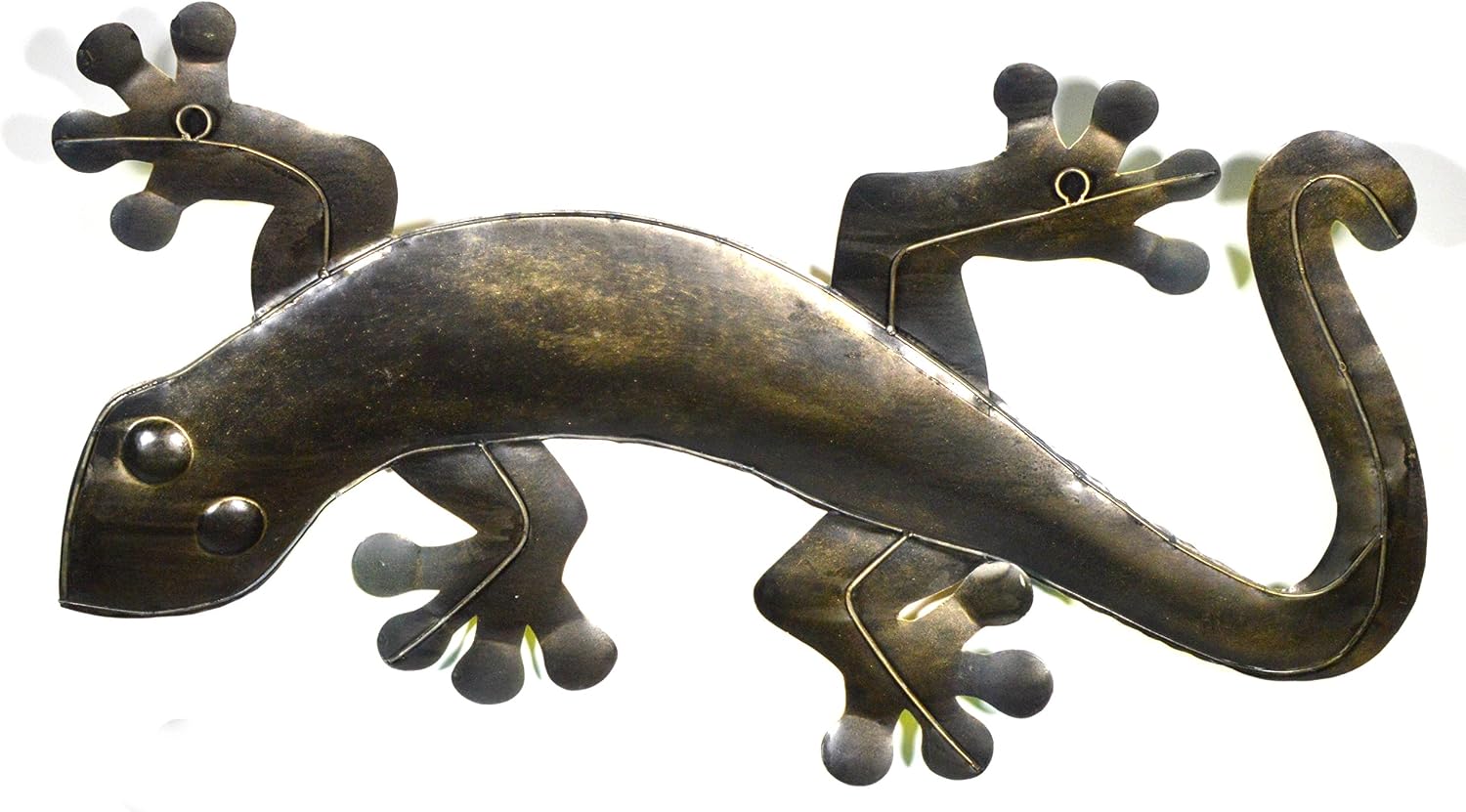 Large 21" Beautiful Unique Orange Yellow Red Gecko Lizard Metal Garden Lanai Tropical Island Wall Art