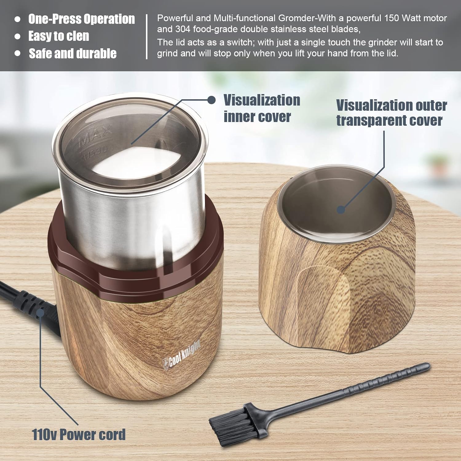 COOL KNIGHT Herb Grinder [large capacity/fast/Electric ]-Spice Herb Coffee Grinder with Pollen Catcher/- 7.5" (Black)