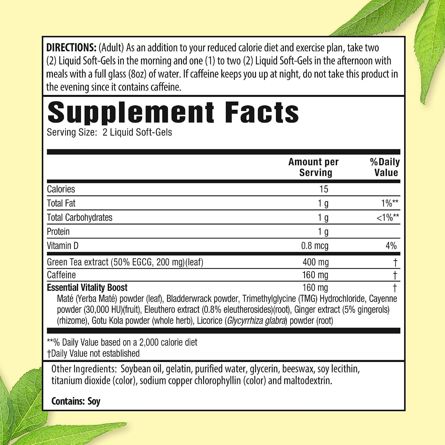 Applied Nutrition Green Tea Fat Burner Weight Loss 90 Softgels Pack of 2 | Supports Weight Management for Women and Men | Metabolism Support | 2 X 90 Liquid Soft-Gels