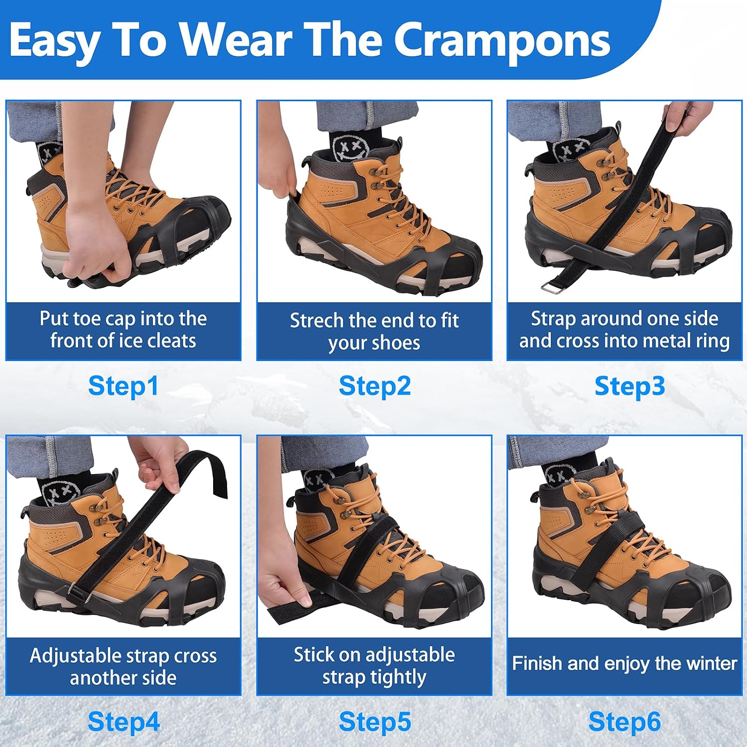 Ice Cleats Tungsten Crampons, Anti Slip Shoes Grippers with Reflective Heel, Ice Snow Cleats for Shoes and Boots Men Women Slip-on Overshoes Stretch Footwear