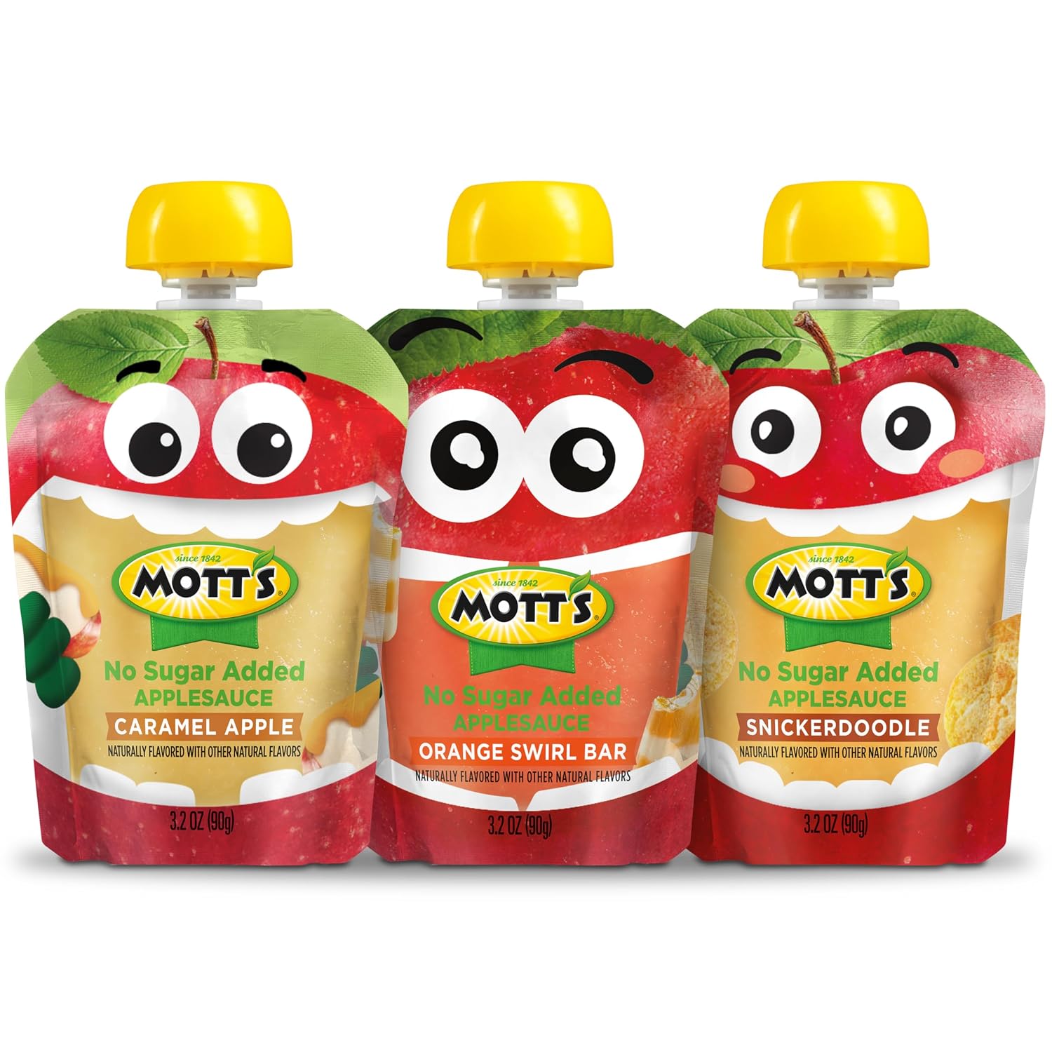 Mott's No Sugar Added Applesauce, 3.2 Oz Clear Pouches, 48 Count (4 Packs Of 12), Good Source Of Vitamin C, No Artificial Flavors